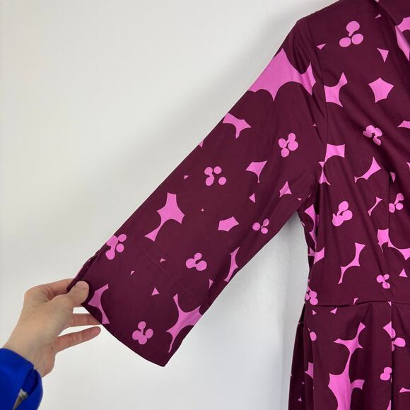Lesley Evers Grace Dress in Magenta Blooms Cotton Large Fit Flare 3/4 sleeve - Picture 5 of 9